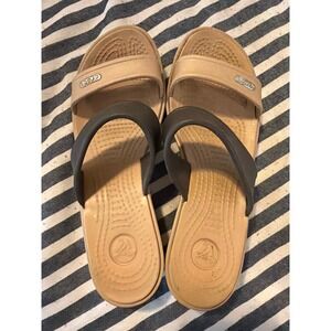 Crocs Womens Cyprus Wedge Sandals Tan Brown Slide Open Toe Comfort Shoes Size 9
